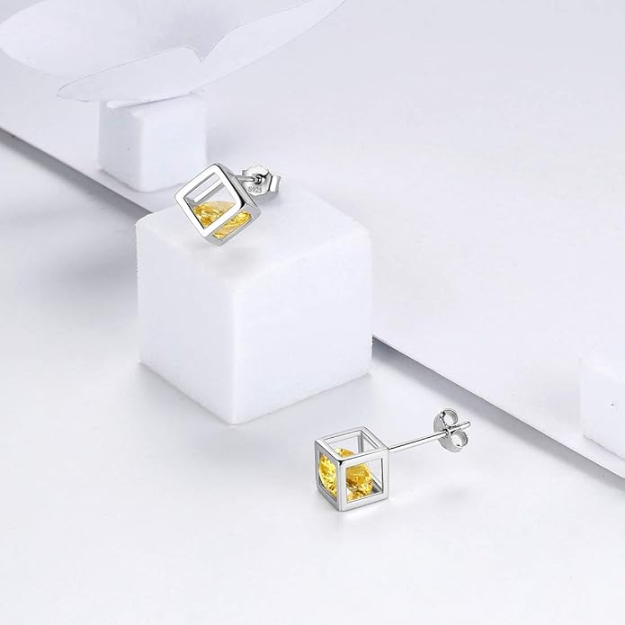 Aurora Tears Birthstone Necklace/Earring 925 Sterling Silver Women Cross/3D Cube/Cresent Moon Birth Stone Jewelry Mens Birthday Gift Anniversary Present