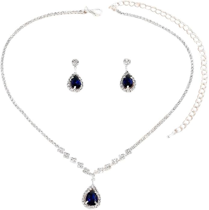 JczR.Y Rhinestone Tennis Necklace Earring Set Zircon Crystal Teardrop Pendant Necklaces Rhinestone Bridal Necklace Earrings for Women Wedding Gowns Prom Statement Jewelry Set