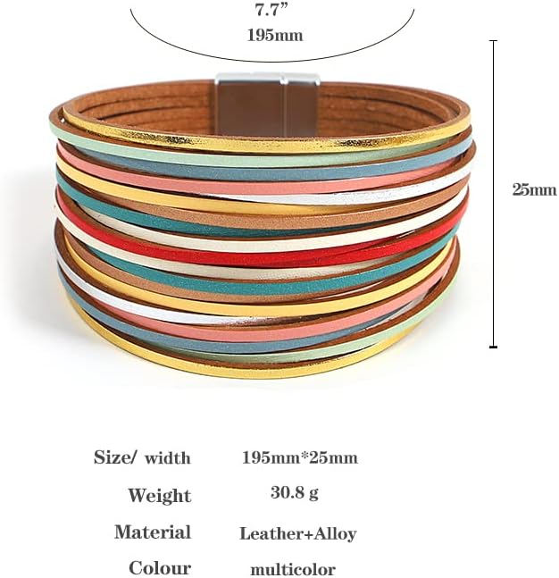 hotoo Handmade Layered Leather Bracelets Wrap for Women Stackable Chunky Colored Men Cuff Bracelet Wristband Bangle Gifts