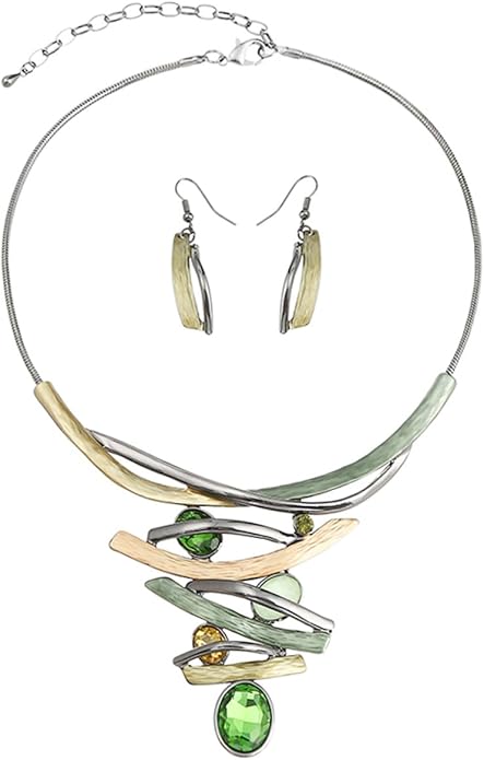 Chunky Statement Jewelry Set Vintage Retro Leaf Flower Floral Geometric Bohemian Boho Bib Necklace Earring Set Fashion Costume Jewelry for Women Girls Wedding Party Prom Unique Gift