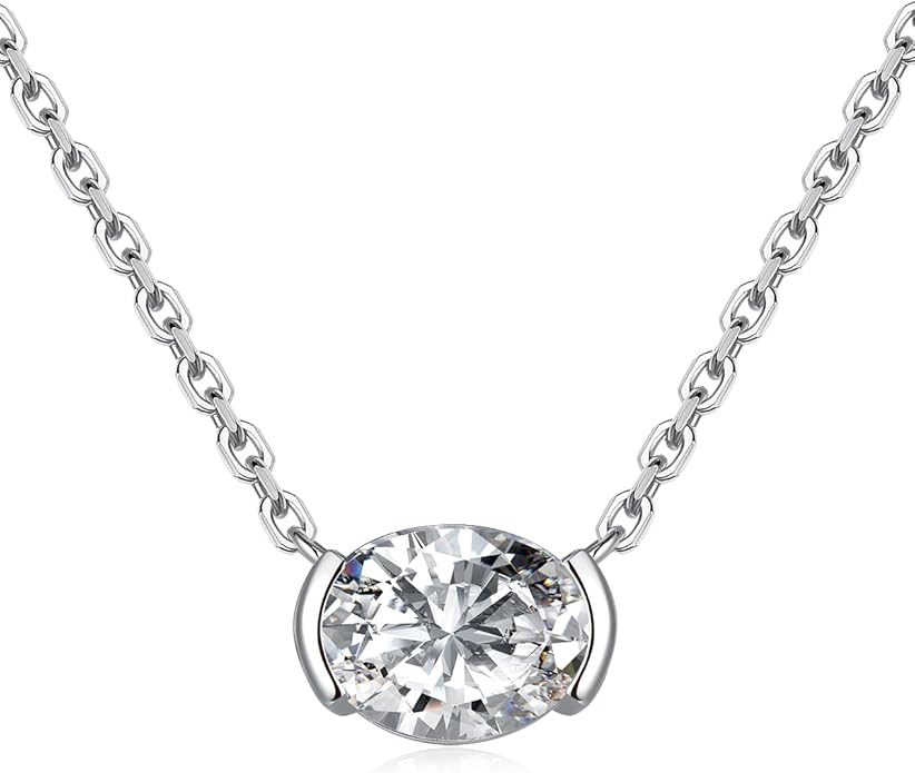 CYW Moissanite/Ruby/Sapphire/Emerald Dainty Pendant Necklace for Women, Novelty Design, Really Authentic Solid 925 Sterling Silver, 16"/18"/20" Adjustable, Birthday Anniversary Valentines Gift