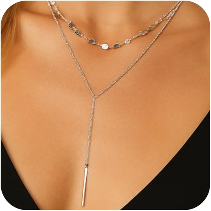 14K Gold Plated Y Necklace for Women – Dainty Lariat Long Pendant Chain, Layered Drop Necklace for V Neck Dress, Simple Sexy Cleavage Jewelry Gifts for Women