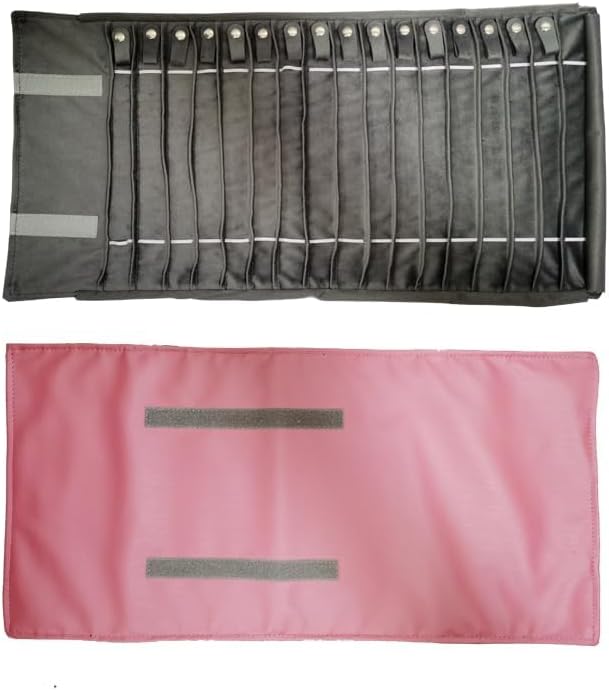 SCIKHEFT Portable Jewelry Roll Untangled Secure Necklace Travel Storage Bag Displays Holder 16 Chain (Pink PU and gray velvet)