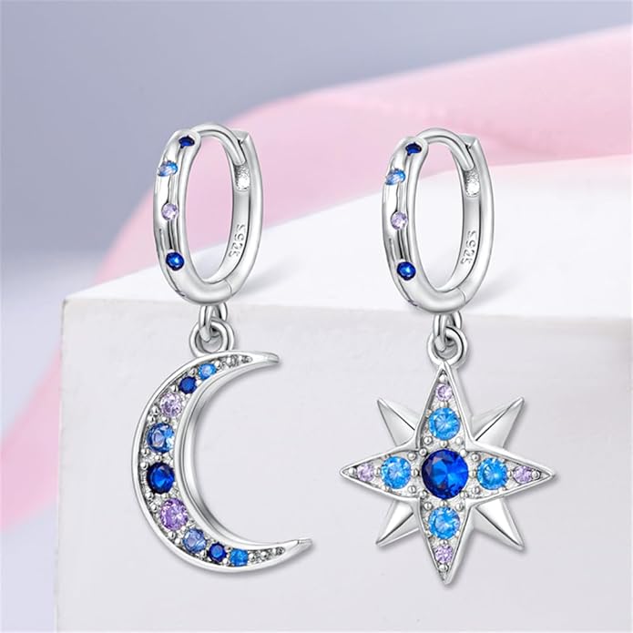 925 Sterling Silver Women Earrings, Sparkling Star and Moon Earrings, Various Hypoallergenic Earrings, Best Gift for Women