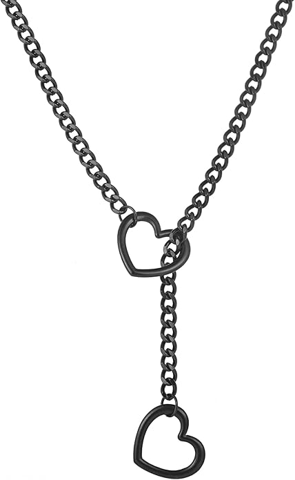 Heart Slip Chain Necklaces for Women,Stainless Steel O-Ring Adjustable Lariat Y-Necklace,Punk Gothic Cuban Collar Choker Necklace for women