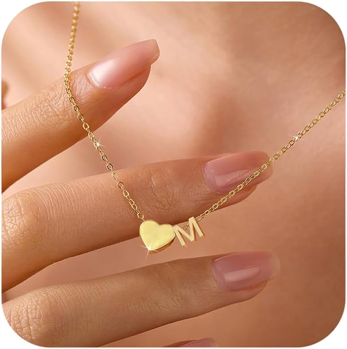 LOVECOM 14K Gold Plated Love Heart Initial Necklaces for Women Mother Daughter 925 Sterling Silver Letter Name A-Z Pendant Necklace Dainty Personalized Chain Necklace Valentines Jewelry Gifts