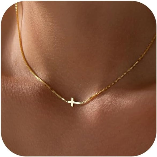 Cross Necklace for Women 14K Gold Silver Plated Dainty Small Cross Pendant Choker Simple Trendy Cute Cross Charm Chain Necklace Easter Basket Stuffers Baptism Religious Faith Jewelry Gift