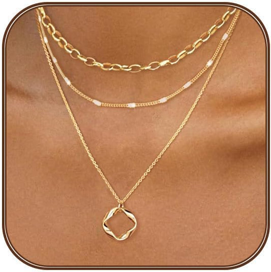 Gold Layered Necklaces for Women 14k Gold Plated Dainty Stackable Choker Necklaces for Women Trendy Layering Chain Cute Pendant Necklace Set Gold Jewelry for Women