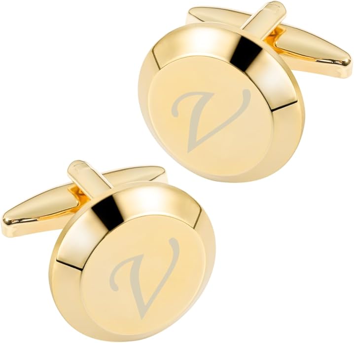 GWD Cufflinks for Men Stainless Steel Initial Cuff Links Alphabet Letter A-Z Groom Father Gift