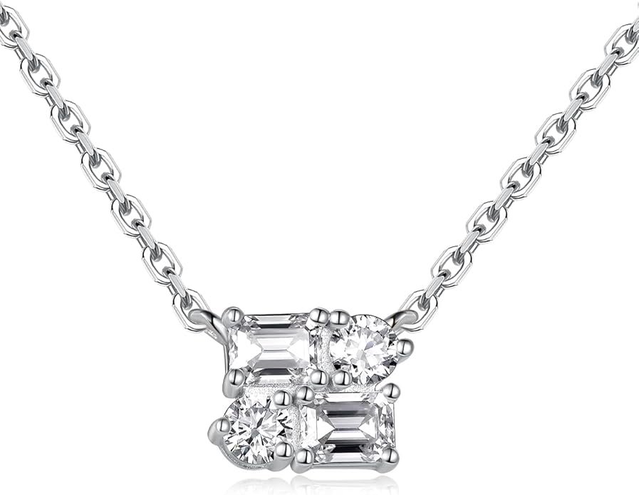 CYW Moissanite/Ruby/Sapphire/Emerald Dainty Pendant Necklace for Women, Novelty Design, Really Authentic Solid 925 Sterling Silver, 16"/18"/20" Adjustable, Birthday Anniversary Valentines Gift