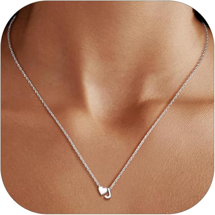 PROSILVER Initial Heart Necklace for Women, 925 Sterling Silver Tiny Heart Letter Necklace Siver, Gold Necklace, Come with Box