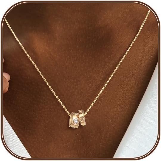 OGD Layered CZ Rondelle Pendant Necklaces for Women, 14K Gold Plated Trendy Mariner Chain Dainty Circle Rondelle Pendant Choker Necklace for Women Two-Toned Cubic Zirconia Gold Necklace