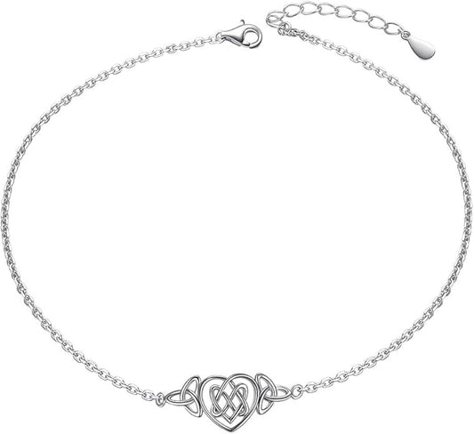 Anklet for Women S925 Sterling Silver Adjustable Foot Evil Eye Starfish Heart Bead Butterfly Celtic Knot Cross Multilayer Layered Ankle Bracelet Jewelry