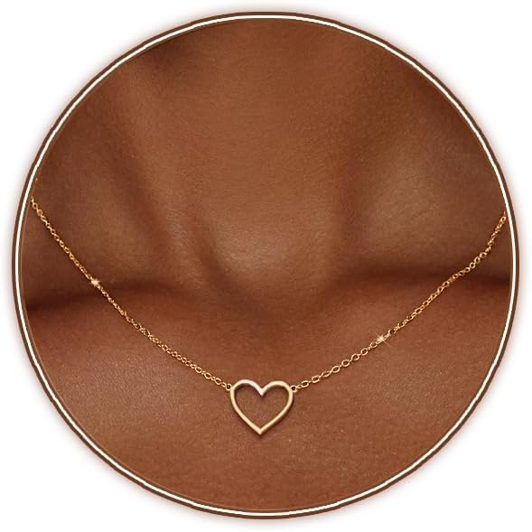 Zeffy Dainty Gold Heart Necklace for Women Trendy 14K Gold/Silver Plate Cute Heart Pendant Choker Necklaces Gold Love Heart Chain Necklace for Women Dainty Gold Jewelry Gifts for Women