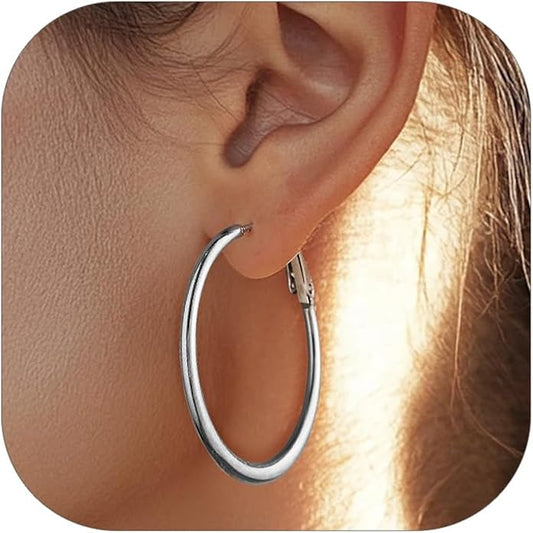 FOCALOOK 14K Gold Plated Lightweight Large Hoops| 2mm Thin Hoop Earrings for Women 30/40/50/70/100mm