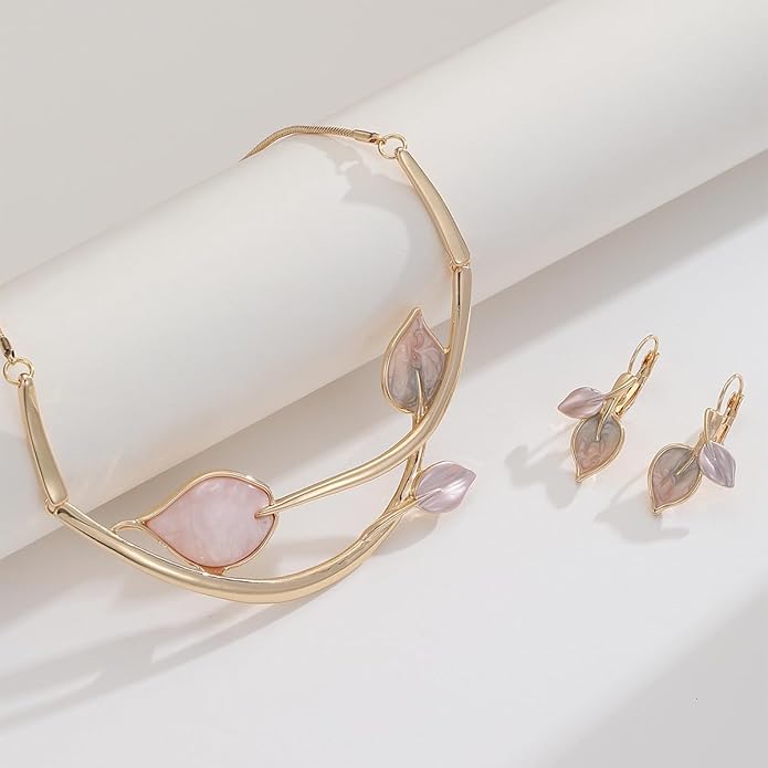 Chunky Statement Jewelry Set Vintage Retro Leaf Flower Floral Geometric Bohemian Boho Bib Necklace Earring Set Fashion Costume Jewelry for Women Girls Wedding Party Prom Unique Gift