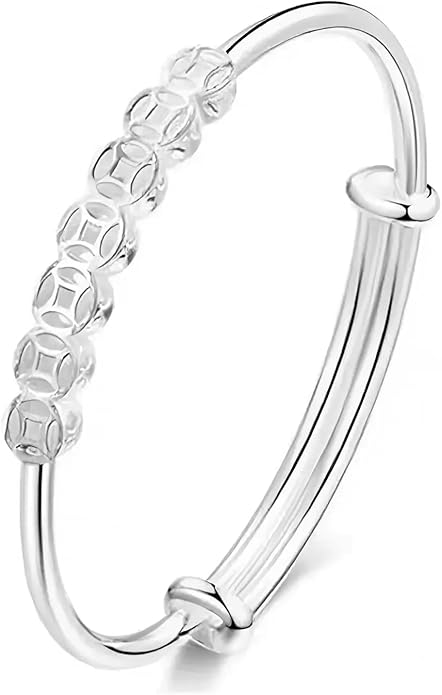 S925 Silver Bangle Bracelet for Women, Elegant Women‘s Sterling Silver Bracelet Bangle Adjustable 6.4-7.8 inches Small Size