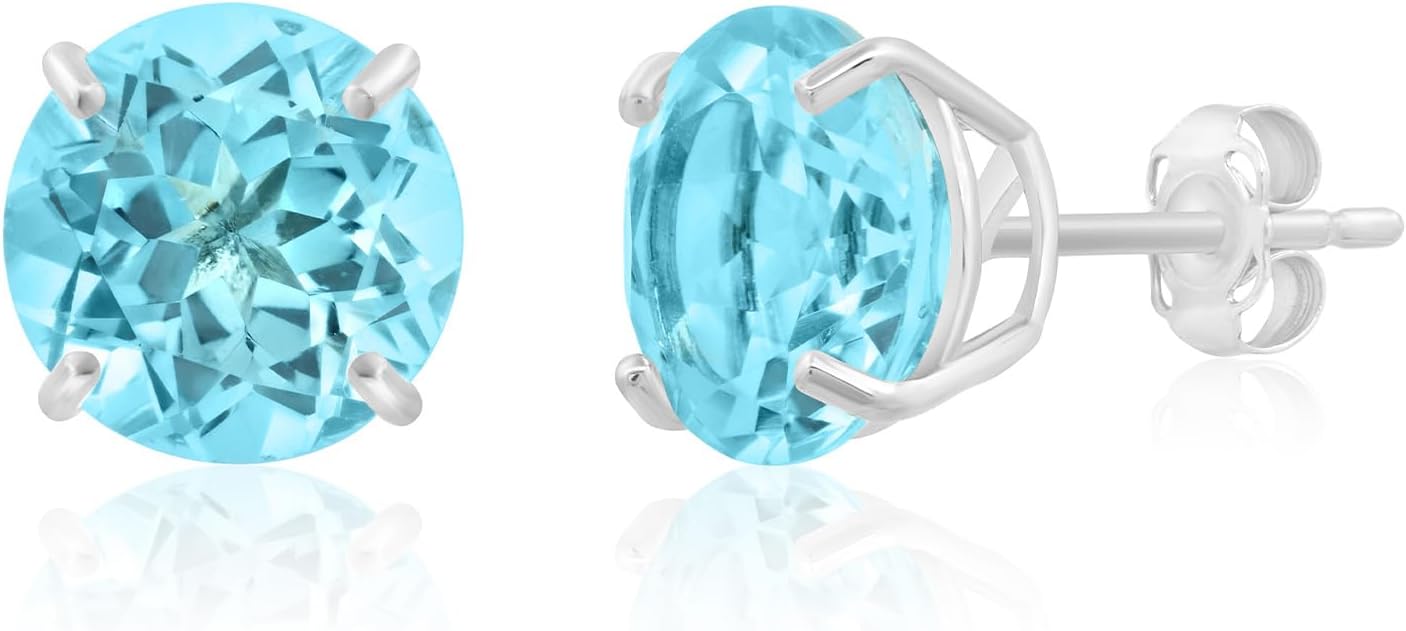 14k Gold Large Round Stud Earrings for Women | 9mm Birthstone Earrings | Gemstone Earrings for Women | Gemstone Stud Earrings for Women by MAX + STONE