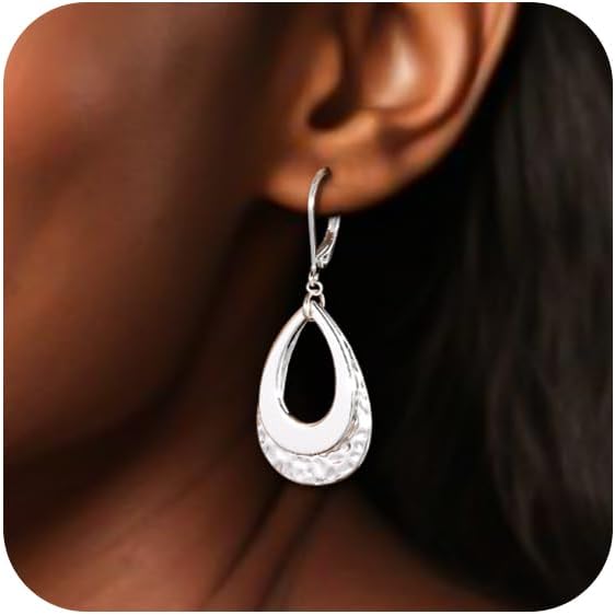 925 Sterling Silver Teardrop Dangle Earrings for Women Hammered Layer Drop Dangle Earrings Jewelry Hypoallergenic Boho Teardrop Leverback Dangle Earings for Jewelry Gifts