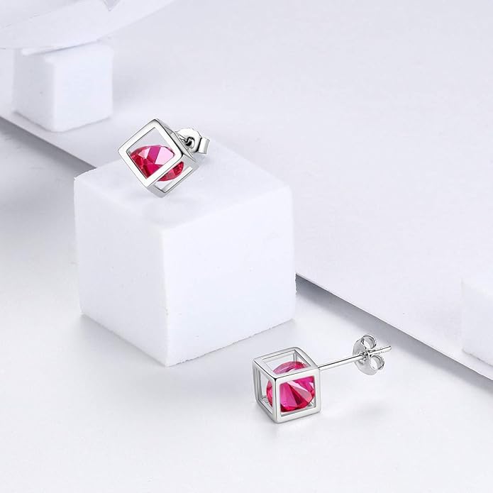 Aurora Tears Birthstone Necklace/Earring 925 Sterling Silver Women Cross/3D Cube/Cresent Moon Birth Stone Jewelry Mens Birthday Gift Anniversary Present