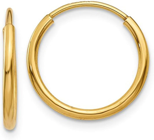 14k Gold Endless Hoop Earrings, 1.25mm Thick Tube