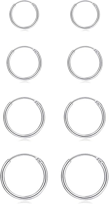 Silver Hoop Earrings- Cartilage Earring Small Hoop Earrings for Women Men,4 Pairs of Hypoallergenic 925 Sterling Silver Tragus Earrings