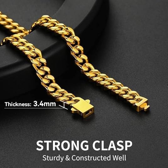 ChainsHouse Stainless Steel Mens Cuban Link Chain, Black/ 18K Gold Plated Miami Cuban Chain Necklace, 5mm/7mm/9mm/12mm/14mm Width, No Tarnish& Durable Hip Hop Mens Jewelry, 18"-30", Send Gift Box