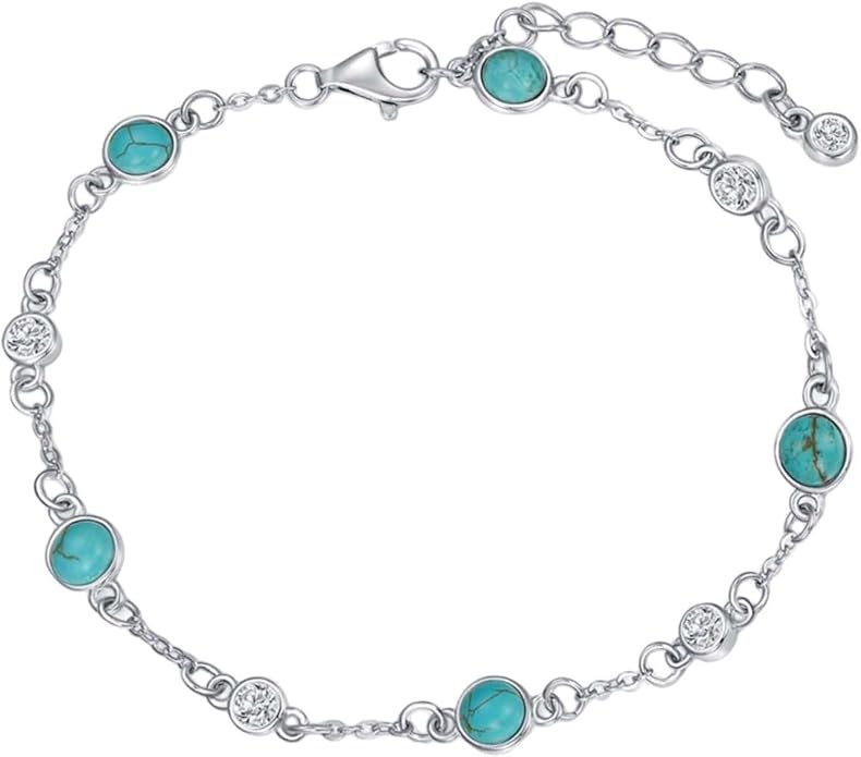 Anklet Bracelet for Women 925 Sterling Silver Natural Stone Chain Ankle Bracelet Beach Summer Fine Jewelry Birthday Christmas Gifts for Women Her Mom