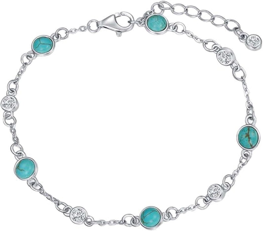 Anklet Bracelet for Women 925 Sterling Silver Natural Stone Chain Ankle Bracelet Beach Summer Fine Jewelry Birthday Christmas Gifts for Women Her Mom