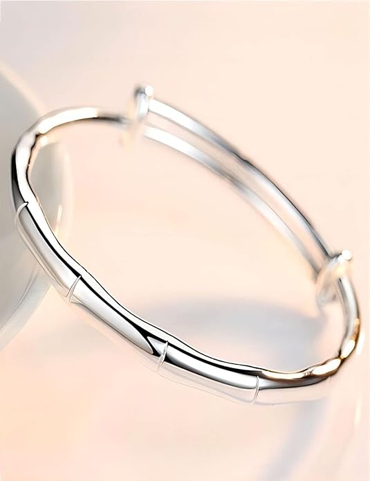 S925 Silver Bangle Bracelet for Women, Elegant Women‘s Sterling Silver Bracelet Bangle Adjustable 6.4-7.8 inches Small Size