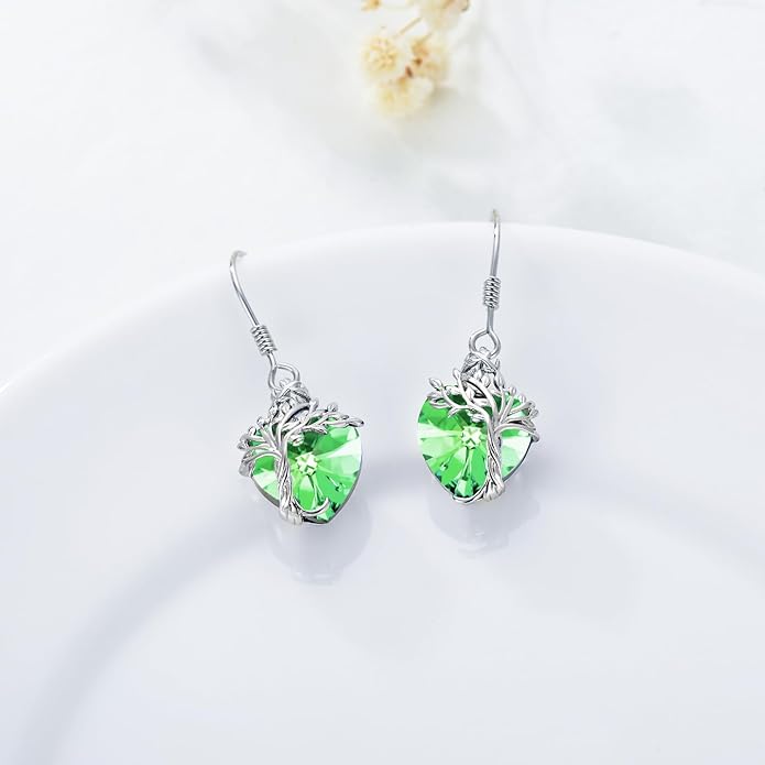 TOUPOP Tree of Life Earrings 925 Sterling Silver Family Tree Dangle Drop Earrings Crystal Jewelry Birthday Christmas Gifts for Women Her