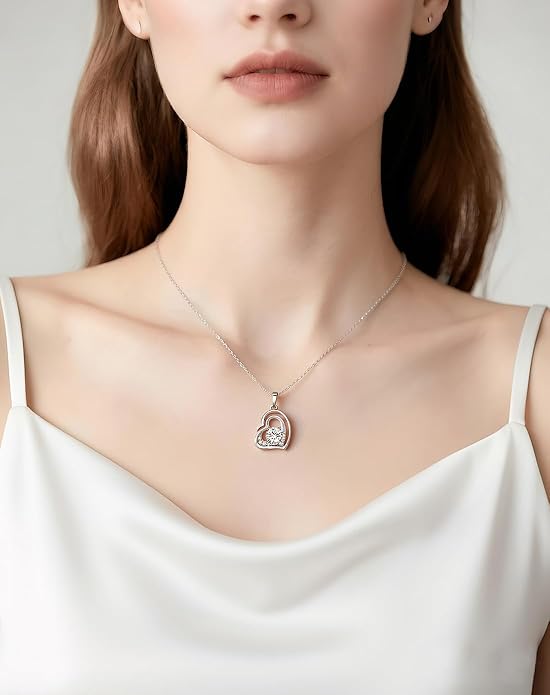 Mothers Day Gifts, Mom Gifts from Daughter Son, Necklace for Mom, Silver Necklace Gifts with Rose Flower for Grandma Daughter Girlfriend and Wife on Birthday Anniversary