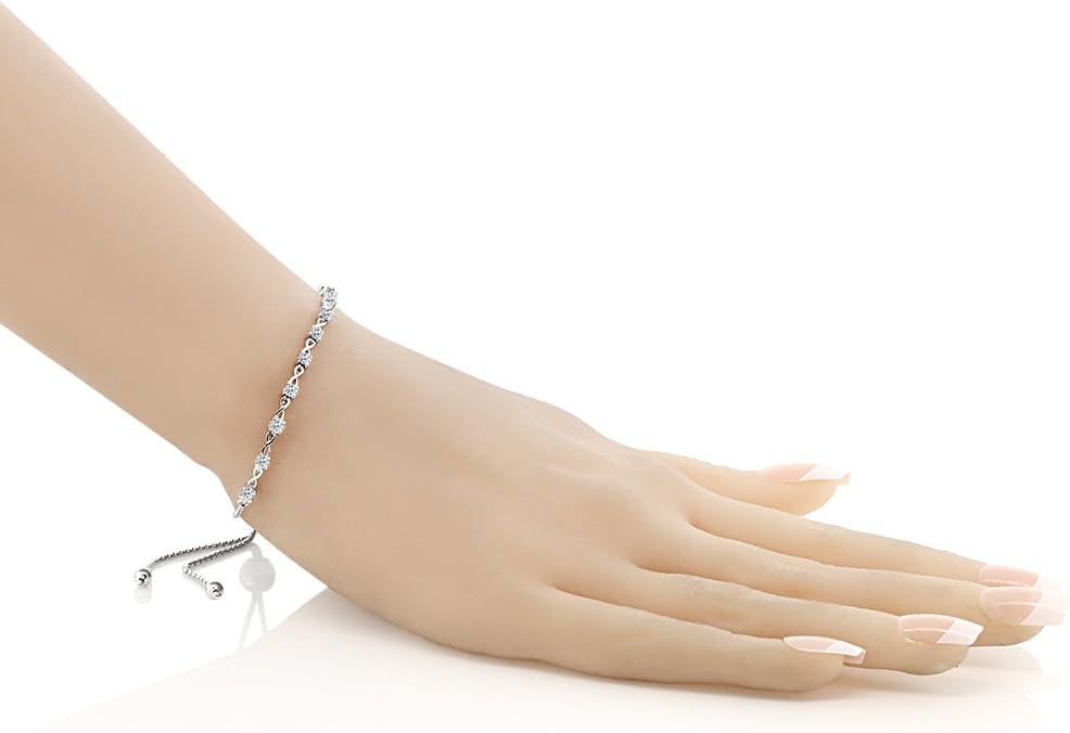 Gem Stone King Round Gemstone Birthstone Tennis Bracelet For Women | 925 Sterling Silver | 2.5MM Round | Fits Up To 9 Inch Wrist | Adjustable Bolo Bracelet For Women | Easy-On Easy-Off