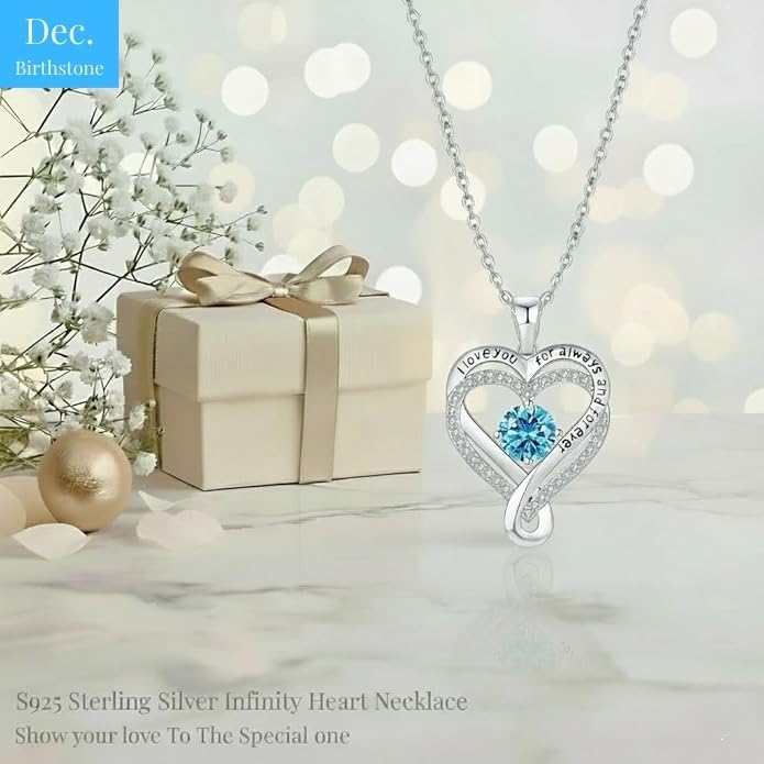 Birthstone Infinity Heart Necklace for Women Wife Girlfriend Mom Daughter Gifts S925 Silver Jewelry For Anniversary Rose Gold Gifts For Birthday Christmas Mothers Valentines Day