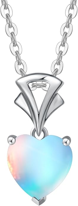 AGVANA Christmas Gifts 14K White Gold Gemstone Pendant with Sterling Silver Chain 8mm Heart Birthstone Necklace for Women Fine Jewelry Anniversary Birthday Gifts for Women Mom Wife Girlfriend Her