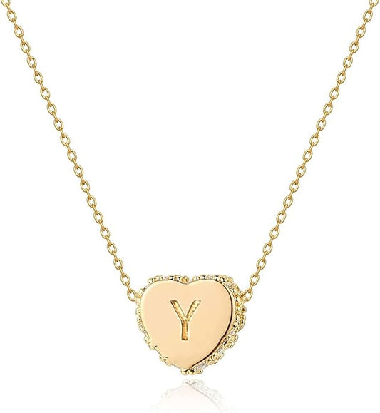 Tiny Gold Initial Heart Necklace-14K Gold Plated Handmade Dainty Letter Heart Necklace for Women Necklace Jewelry