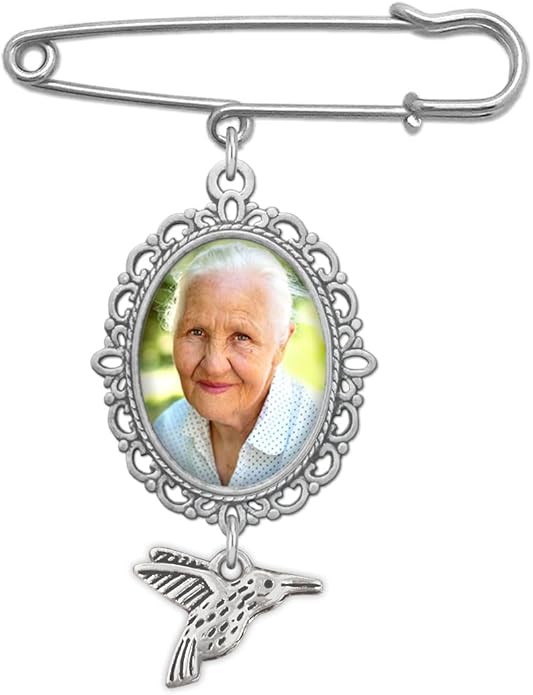 Wedding Boutonniere Oval Bouquet Charm Pin Hummingbird Photo Charm Mother of the Bride Groom with Photo Resizing Software