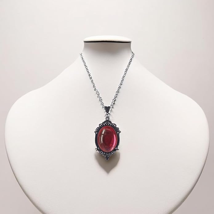 MIFYNN Gothic Stardust Crystal Cameo Necklace Red Purple Crystal Pendant Necklace Vintage Satan Demon Halloween Jewelry for Women