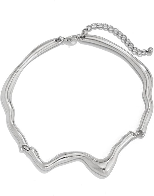 Punk Dripping Water-drop Choker Necklace for Women,Thick Drippy Chain Liquid Metal Collar Necklace Rocker Hip-hop Necklace Cool Metallic Unique Funky Statament Grunge Jewelry