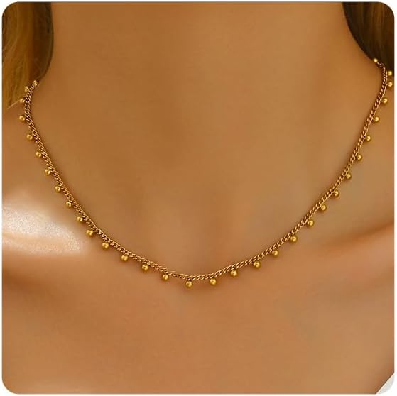Gold Chain Necklace for Women 18K Gold Plated Stainless Steel Necklace Dainty Star Cross Heart Choker Chains Simple Delicate Minimalist Trendy Jewelry