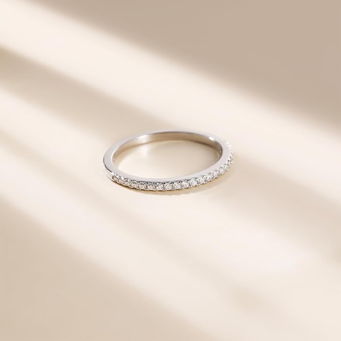 EAMTI 1.5mm 14K Gold Plated Eternity Bands for Women 925 Sterling Silver Half Eternity Stackable CZ Engagement Ring for Women Size 3-10