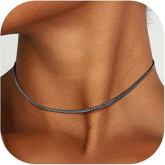 Richsteel Stainless Steel Mens Flat Link Chain Necklace, Black/Gold/Steel Chain for men, 2mm/4mm/6mm Width, No Tarnish & Hypoallergenic Hip Hop Jewelry, 18"-30" Length
