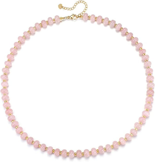 CrystalTears Beaded Gemstone Necklace for Women, Womens Colorful Boho Stone Bead Choker Necklace, Handmade Natural Crystal Stone Summer Beach Jewellery Gifts for Women Mom Christmas