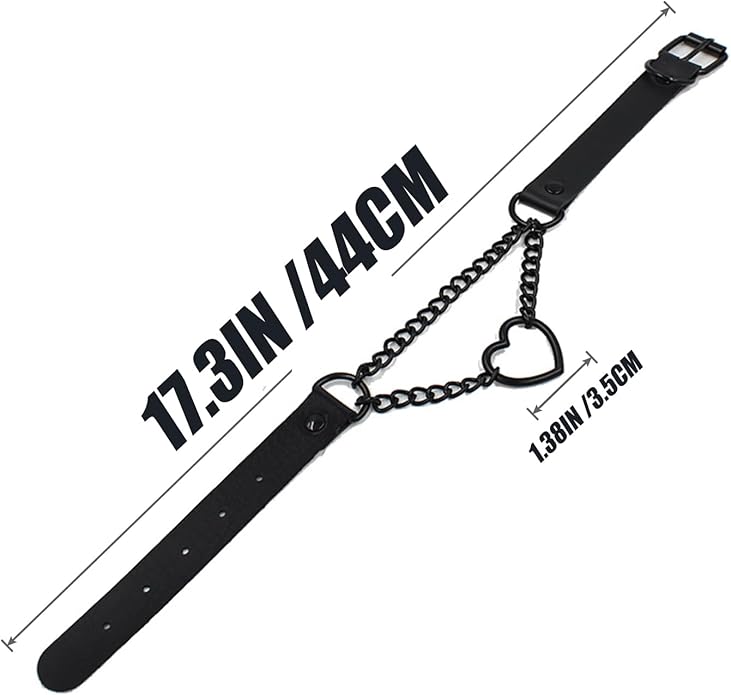 Love Heart Choker Collar Necklace, Adjustable Leather Punk PU Necklace Goth Choker Soft Collar Chain for Women