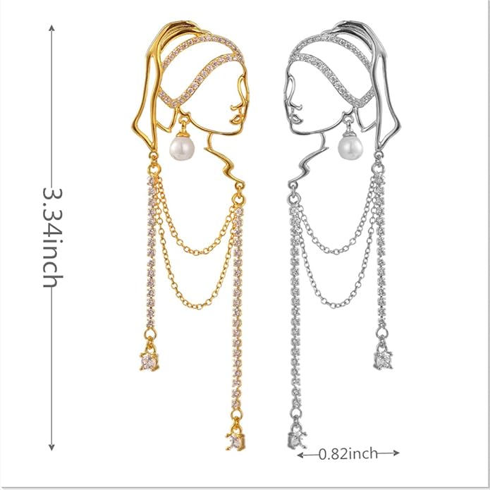 Unique Abstract Face Art | Dangle Statement Long Earrings for Women | Rhinestone Tassel Handmade Chandelier Earrings