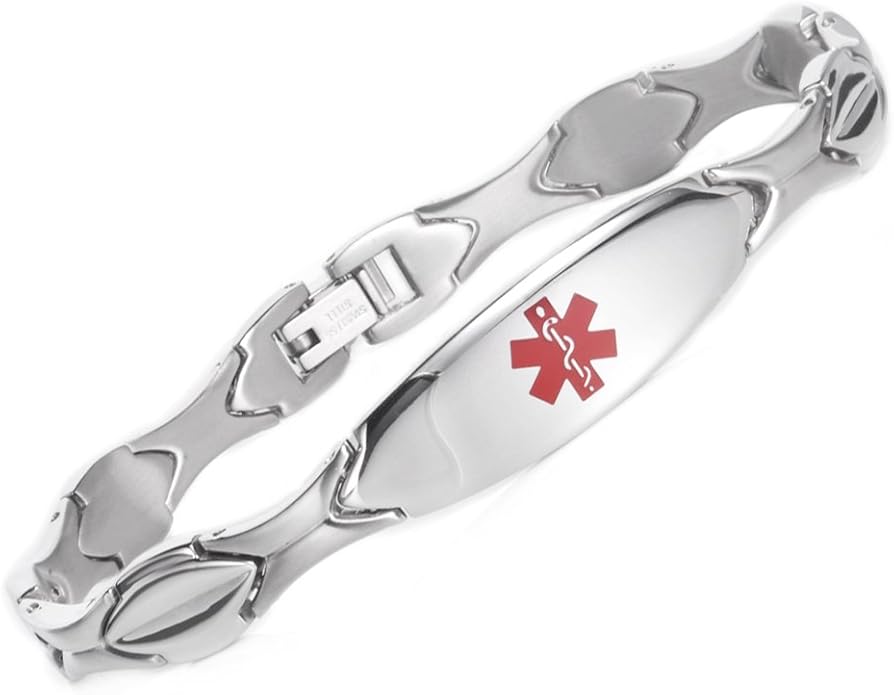 LinnaLove Fashion Shiny medical alert bracelet with Free Engraving Stainless steel Medical id bracelet for Women