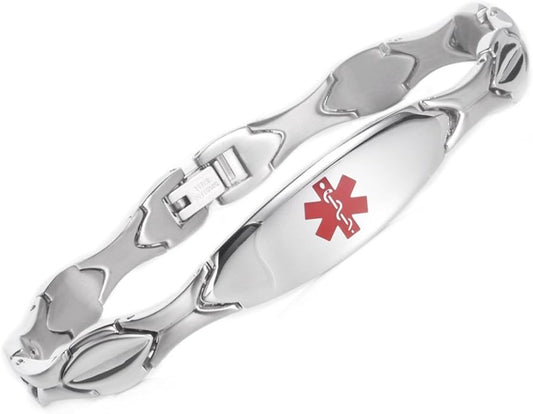 LinnaLove Fashion Shiny medical alert bracelet with Free Engraving Stainless steel Medical id bracelet for Women