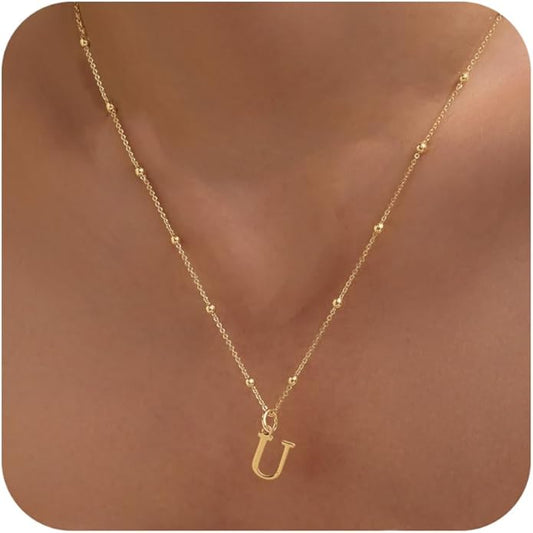 Initial Necklaces for Women Dainty Gold Letter Pendant Necklace 14k Gold Plated A-Z Name Necklaces Cute Charm Choker Necklace Fashion Accessories Non Tarnish Trendy Jewelry Gift