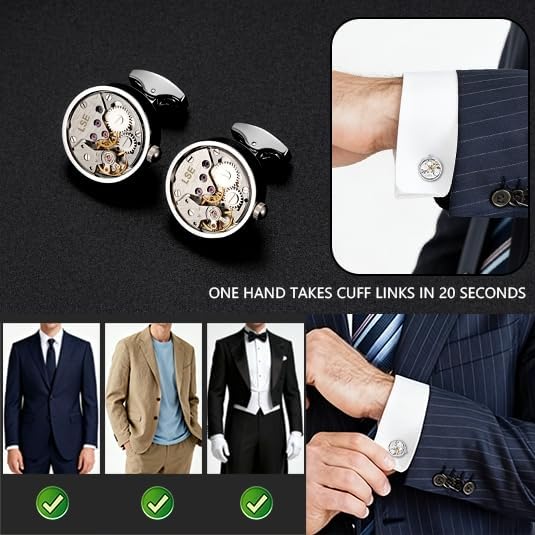 MERIT OCEAN Cuff Links Mens Steampunk Movement Shape, Cufflinks for Men Mens Shirt Vintage Gears, Cufflinks for Business Wedding Gifts