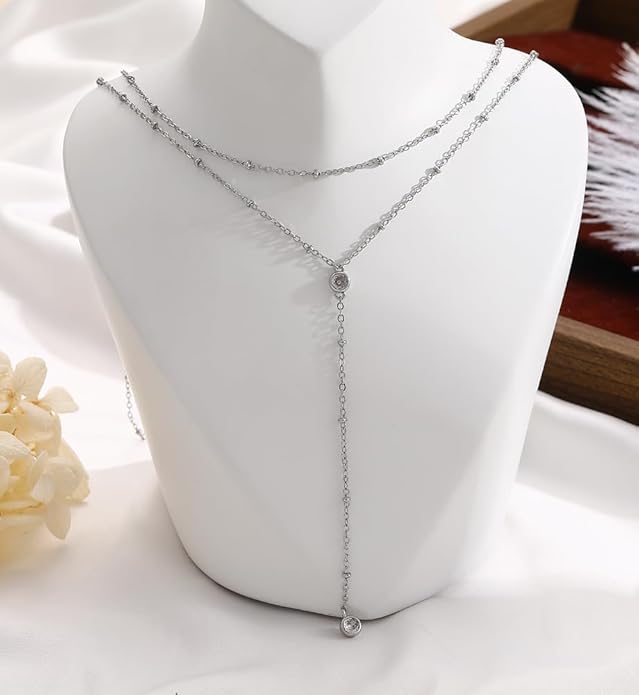 iF YOU Lariat Gold Long Necklaces for Women Trendy, Dainty 14K Gold Plated Drop Chain Necklace, Layered Rosary Beaded Y Necklaces Simple Fashion Jewelry Gifts